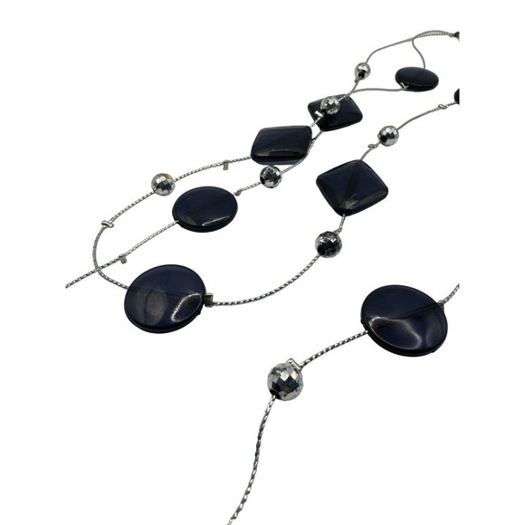 Silvertone and Dark Navy Double Layer Necklace - Picture 3 of 6